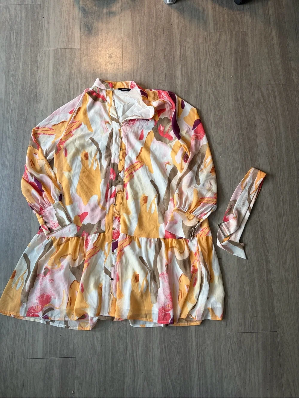 Flowy Abstract Print Button-Front Tunic Top in Multi-Color - Picture 1 of 4